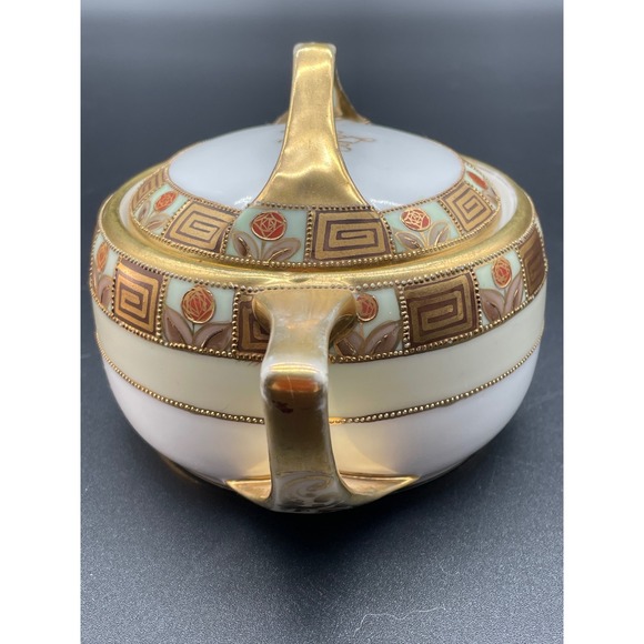 Vintage Nippon Hand Painted Sugar Bowl and Creamer Set Gold Trim Rose Design - Picture 13 of 15